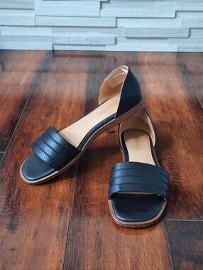 Madewell Black Leather D'Orsay Flat Sandals Women's Size 8 Comfort Slip-On